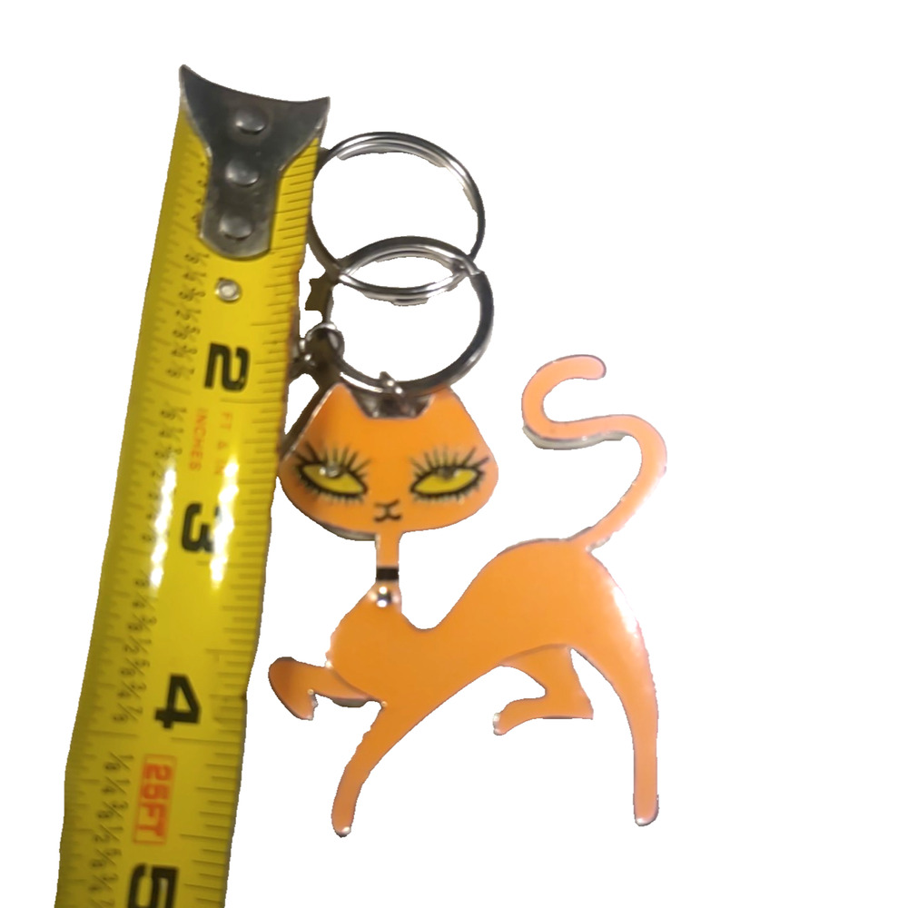 Fluff Kitty Cat Keychain Orange Silver Tone Heart Charm - Picture 3 of 6